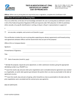 DI SUP 312 F01 Certificate of Current Cost or Pricing Data &ndash; Rev A