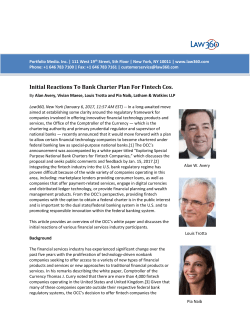 Initial Reactions To Bank Charter Plan For Fintech Cos.