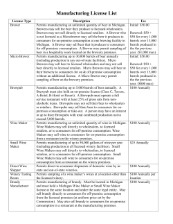 Manufacturing License List - Michigan, Liquor, and the Law