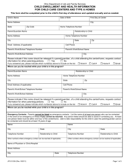 Child Enrollment and Health Information form
