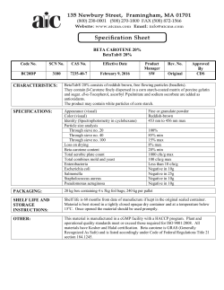 BETA CAROTENE 20% BetaTab® 20% By SPECIFICATIONS