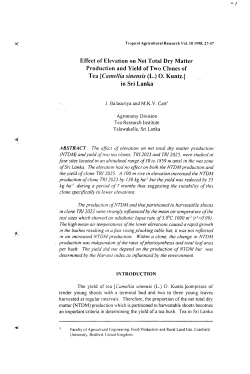 Effect of Elevation on Net Total Dry Matter Production and Yield of