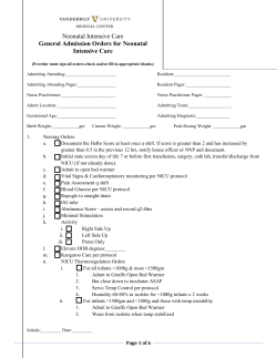 General Admission Orders for Neonatal Intensive Care