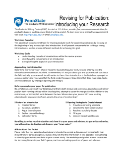 Revising for Publication: Introducing your Research The Graduate
