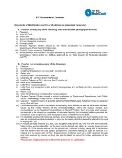 KYC Documents for Customer