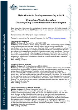 Major Grants for funding commencing in 2015 Examples of South