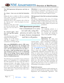 Overview of Bid Process NM Apartments promise: Our commitment