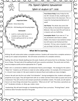 Ms. Reed`s Weekly Newsletter