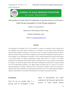 Photosynthesis, Growth and Cell Composition of Spirulina platensis