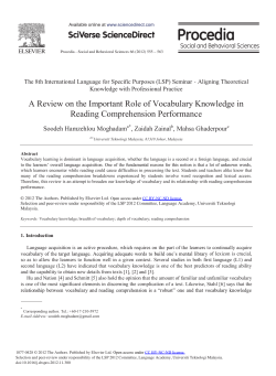 A Review on the Important Role of Vocabulary Knowledge in