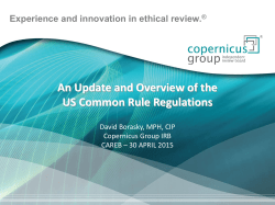 A. Update and Overview of the U.S. Common Rule Regulations