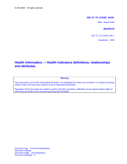 Health informatics &mdash; Health indicators definitions