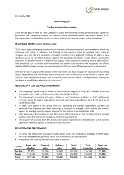 20 January 2016 Genel Energy plc Trading and operations update