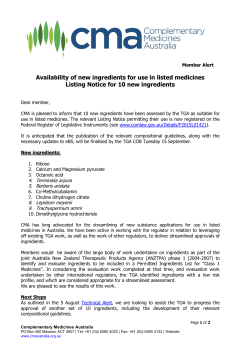 Availability of new ingredients for use in listed medicines Listing