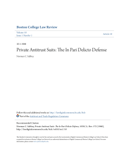 Private Antitrust Suits: The In Pari Delicto Defense