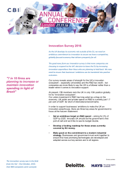 Innovation Survey 2016 "7 in 10 firms are planning to increase or