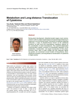 Metabolism and Long-distance Translocation of Cytokinins