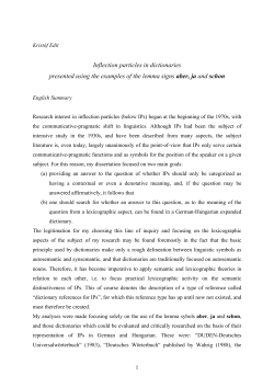 Inflection particles in dictionaries presented using the