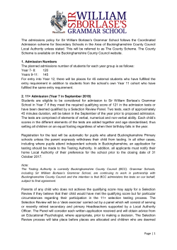 1 The admissions policy for Sir William Borlase`s Grammar School