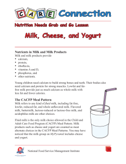 Milk, Cheese, and Yogurt - Institute of Child Nutrition