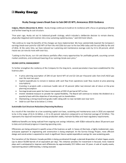 Husky Energy Lowers Break Even to Sub