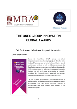 THE ONEX GROUP INNOVATION GLOBAL AWARDS Call for Research