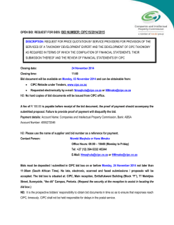 Open bid: Request for Bids/Proposal: BID NUMBER: CIPC/ICT6
