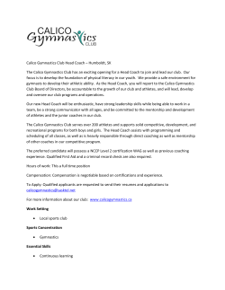 Calico Gymnastics Club Head Coach &ndash; Humboldt, SK The Calico