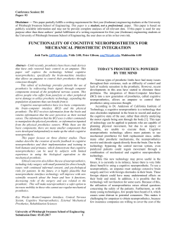 functionality of cognitive neuroprosthetics for mechanical prosthetic