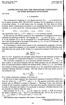 LOWER BOUNDS FOR ТНЕ MONOTONE COMPLEXITY OF SOME