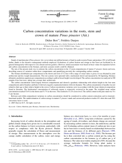 Carbon concentration variations in the roots, stem and crown of