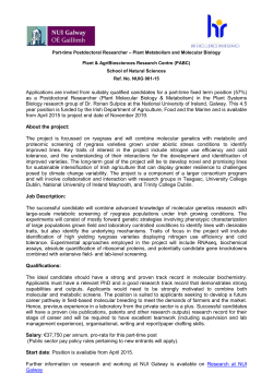 Part-time Postdoctoral Researcher &ndash; Plant Metabolism and