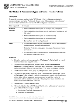 Assessment Types and Tasks