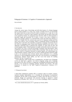Pedagogical Grammar: A Cognitive+Communicative Approach