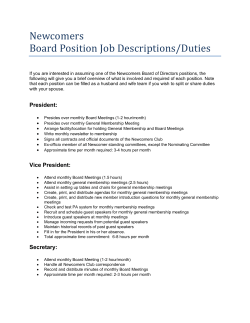 Newcomers Board Position Job Descriptions/Duties