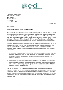 Professor Sir Bruce Keogh National Medical Director NHS England