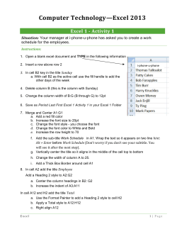 Excel 1 Activity Instructions