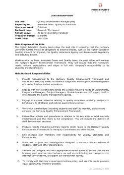 JOB DESCRIPTION Job title: Quality Enhancement Manager (HE
