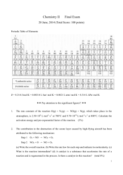 Chemistry II Final Exam 20 June, 2014 (Total Score: 100 points