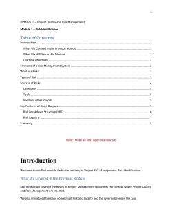 OPMT2510 &ndash; Project Quality and Risk Management
