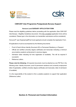 Bursary Application Form: Honours Level