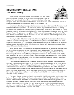 HUNTINGTON`S DISEASE CASE: The Klein Family