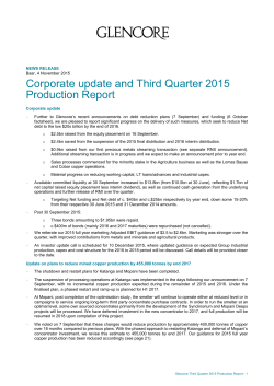 Corporate update and Third Quarter 2015 Production