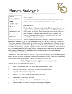 Honors Biology 9 - Keystone Oaks School District