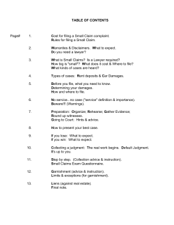 TABLE OF CONTENTS Page# 1. Cost for filing a Small Claim
