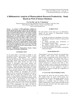 A Bibliometrics Analysis of Photosynthesis Research Productivity