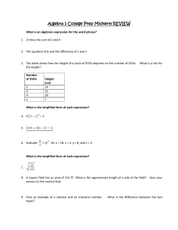Algebra 1 College Prep Midterm REVIEW