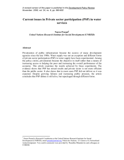 Current issues in Private sector participation (PSP) in water services