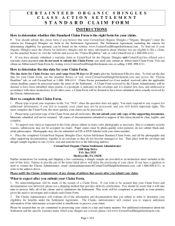 standard claim form - CertainTeed Shingle Settlement