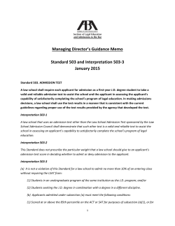 2015 Guidance Memo on Standard 503 (Admission Test)